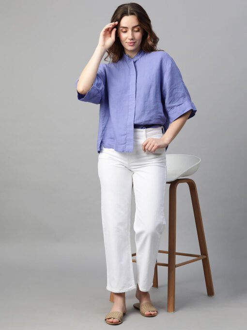 Women's Lilac Linen Regular Fit Blouse