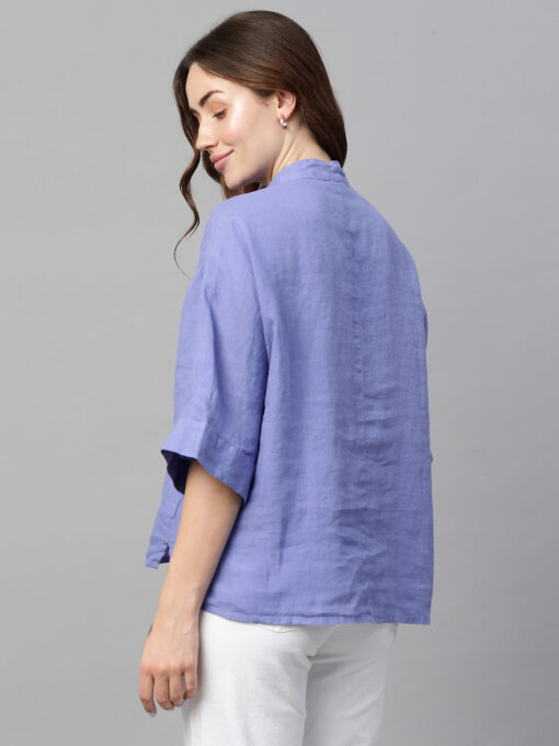 Women's Lilac Linen Regular Fit Blouse - Image 5