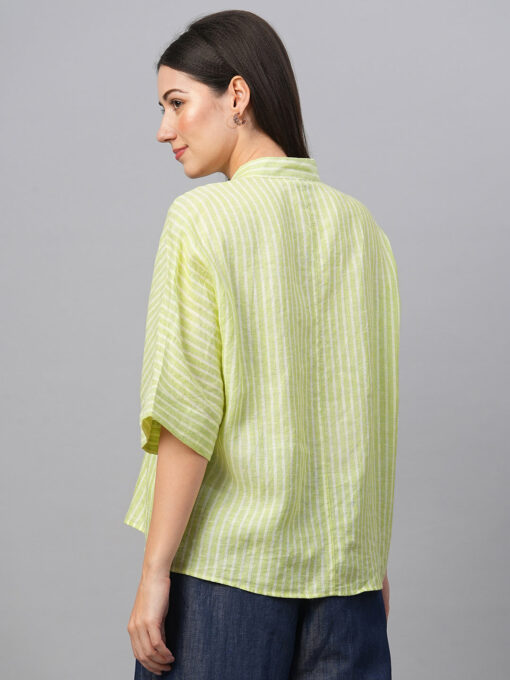 Women's Green Linen Boxy Fit Blouse - Image 5