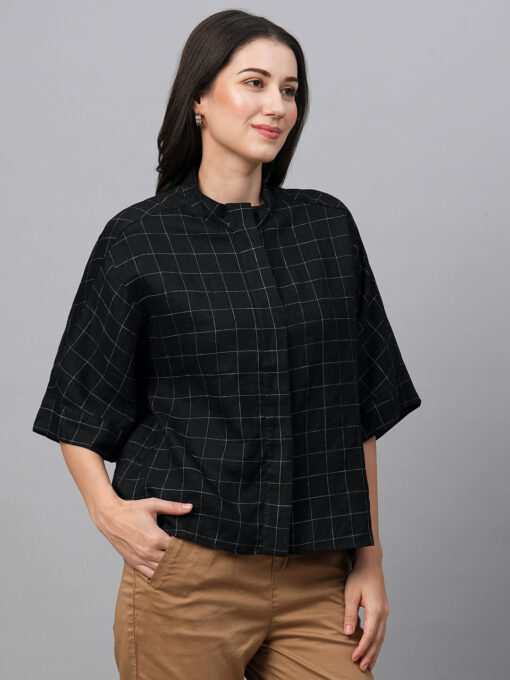 Women's Black Linen Boxy Fit Blouse - Image 4