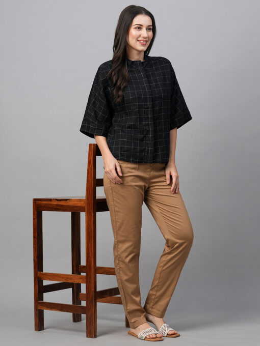 Women's Black Linen Boxy Fit Blouse