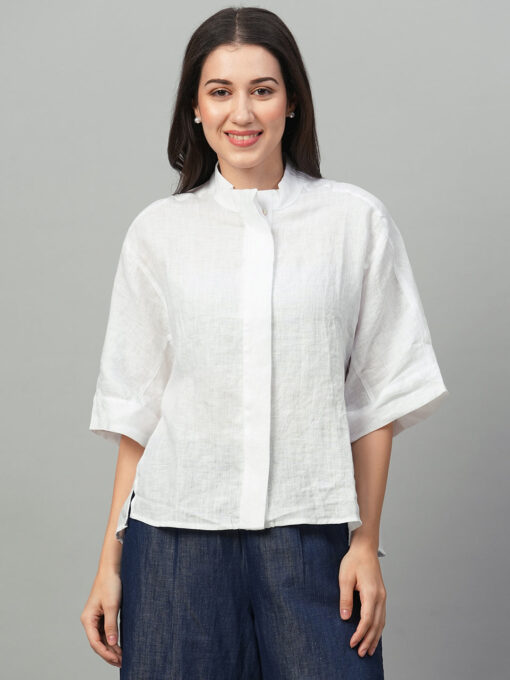 Women's White Linen Boxy Fit Blouse - Image 2