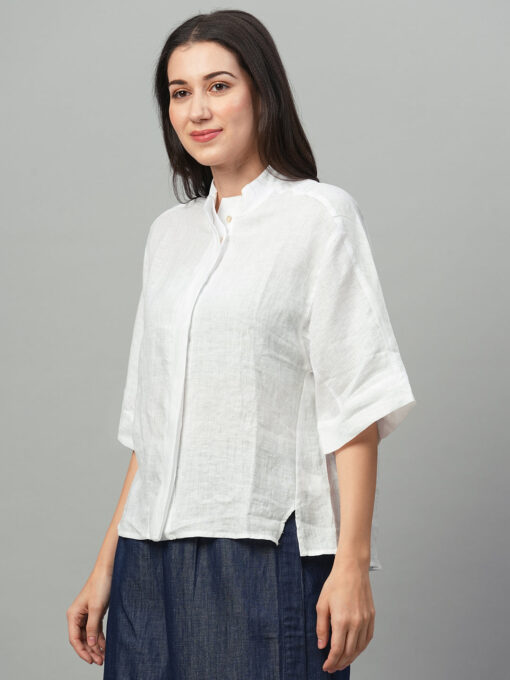 Women's White Linen Boxy Fit Blouse - Image 3