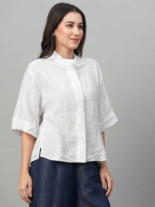 Women's White Linen Boxy Fit Blouse - Image 4