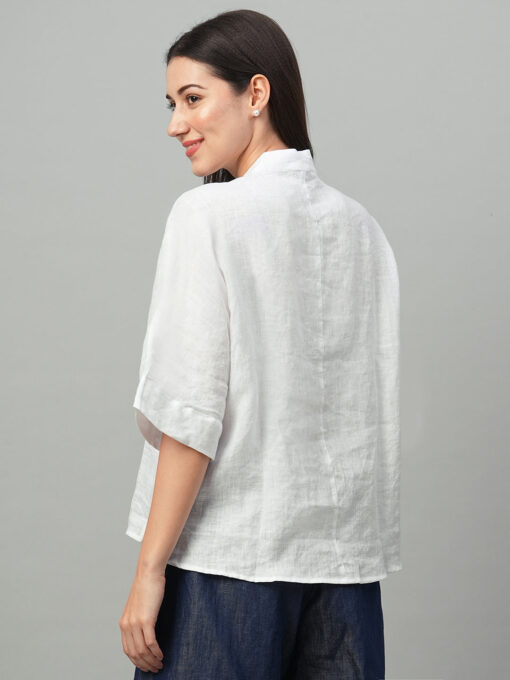 Women's White Linen Boxy Fit Blouse - Image 5