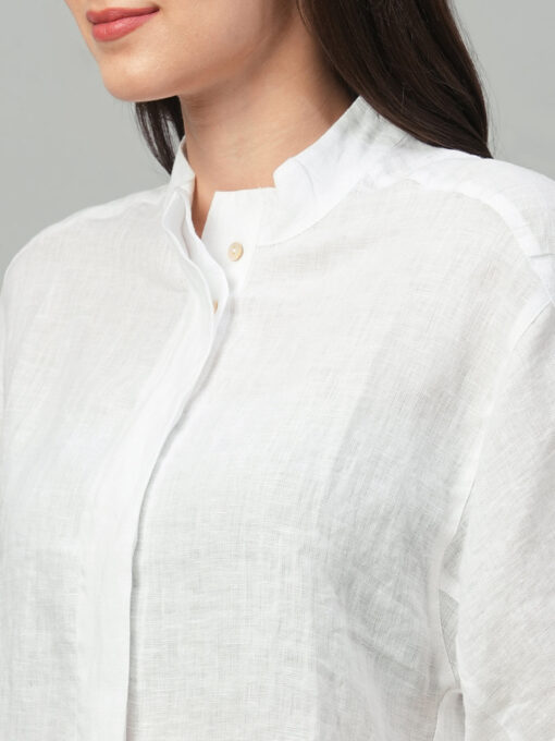 Women's White Linen Boxy Fit Blouse - Image 7