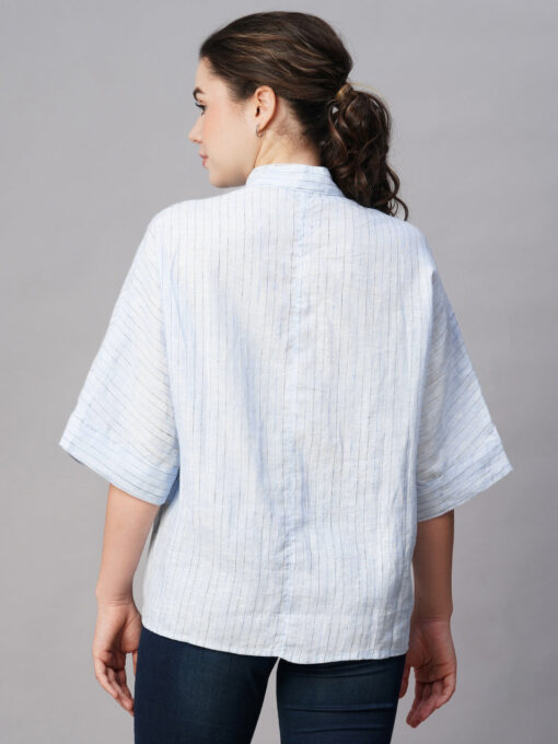 Women's Blue Linen Boxy Fit Blouse - Image 5