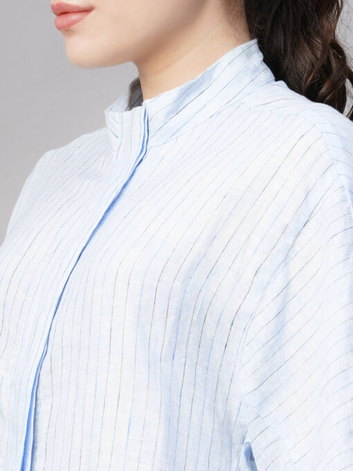 Women's Blue Linen Boxy Fit Blouse - Image 7