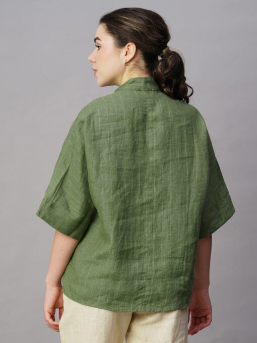 Women's Green Linen Boxy Fit Blouse - Image 5