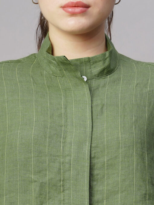 Women's Green Linen Boxy Fit Blouse - Image 6