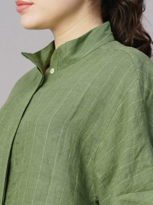 Women's Green Linen Boxy Fit Blouse - Image 7