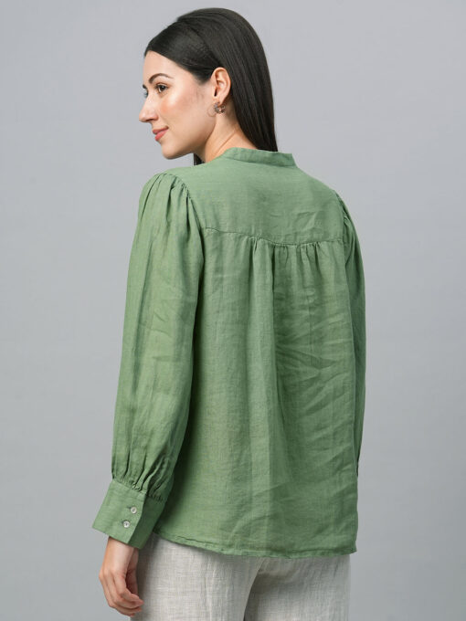 Women's Green Linen Regular Fit Blouse - Image 5