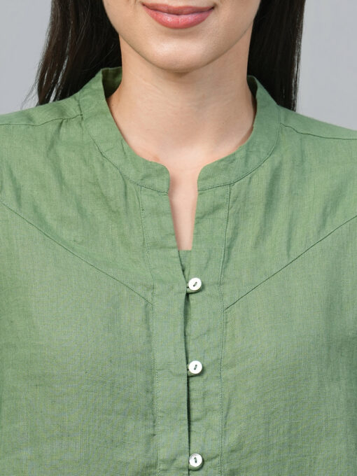 Women's Green Linen Regular Fit Blouse - Image 6