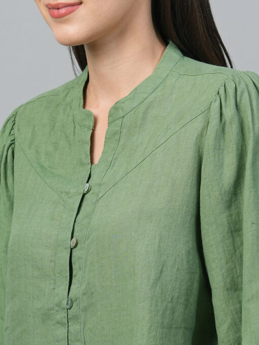 Women's Green Linen Regular Fit Blouse - Image 7