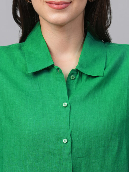 Women's Green Linen Boxy Fit Blouse - Image 6