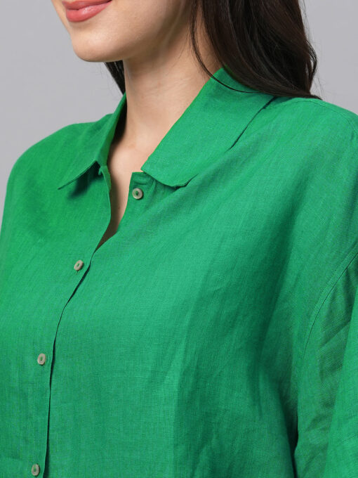 Women's Green Linen Boxy Fit Blouse - Image 7