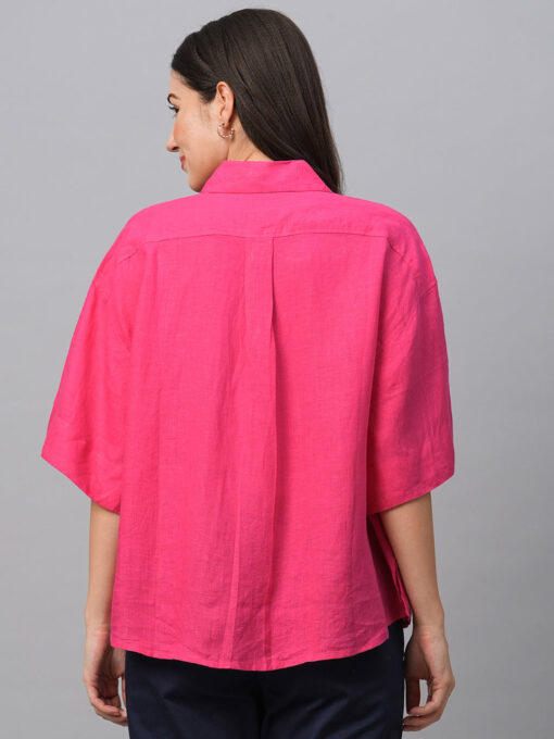 Women's Pink Linen Boxy Fit Blouse - Image 6