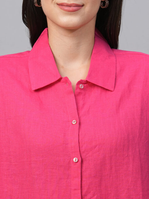 Women's Pink Linen Boxy Fit Blouse - Image 7