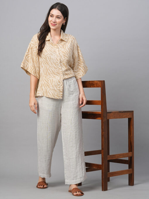 Women's Beige Cotton Linen Regular Fit Blouse - Image 2