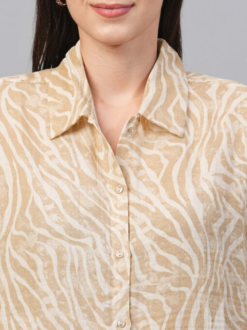 Women's Beige Cotton Linen Regular Fit Blouse - Image 7