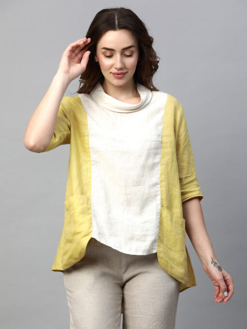 Women's Lime Linen Regular Fit Blouse - Image 2