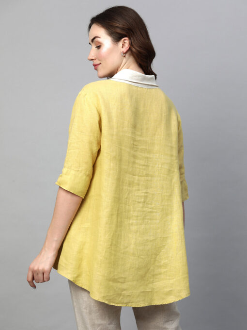 Women's Lime Linen Regular Fit Blouse - Image 5