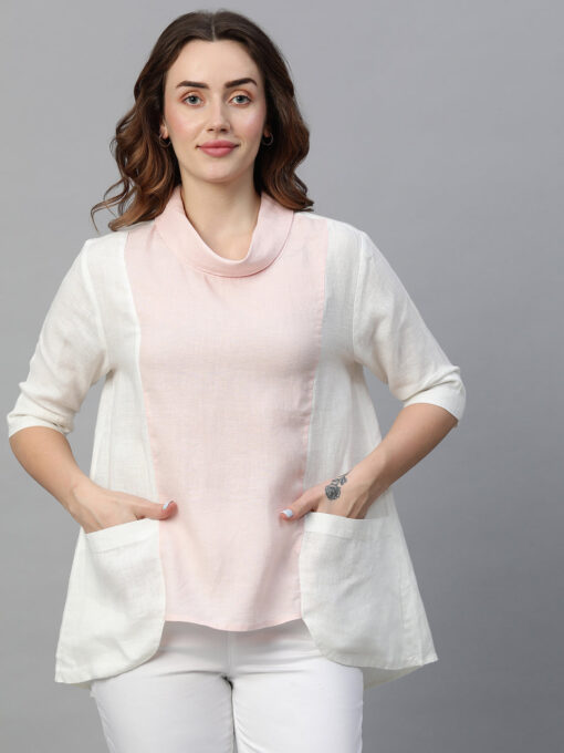 Women's White A Linen Regular Fit Blouse - Image 2