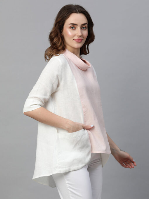 Women's White A Linen Regular Fit Blouse - Image 4