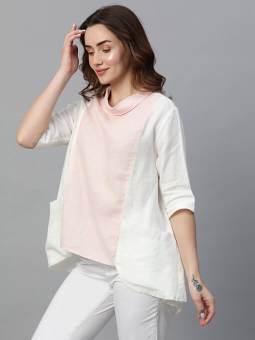 Women's White A Linen Regular Fit Blouse - Image 3