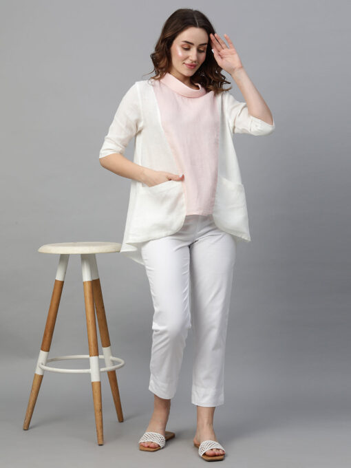 Women's White A Linen Regular Fit Blouse