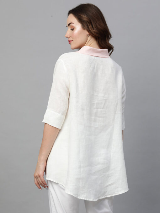 Women's White A Linen Regular Fit Blouse - Image 5