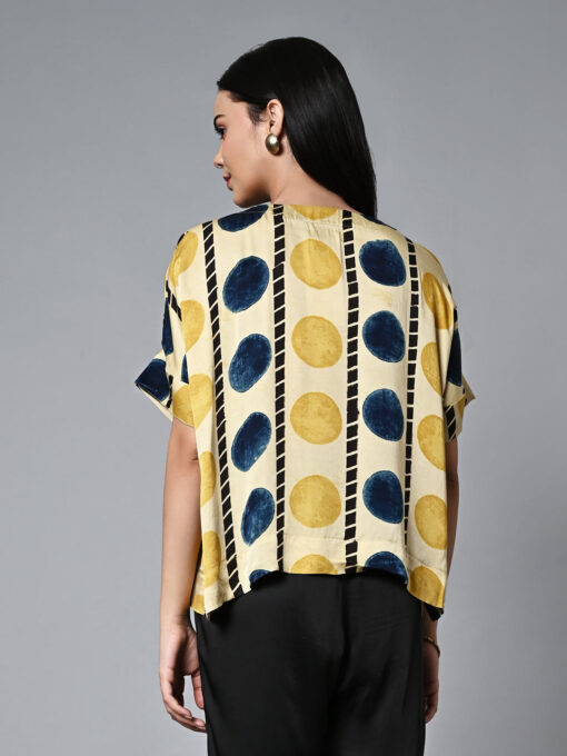 Women's Ajrak Hand Block Printed Boxy Fit Modal Mustard Blouse - Image 6