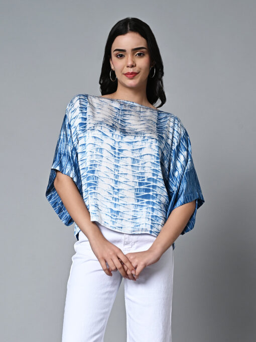 Women's Shibori Boxy Fit Modal Dark Blue Blouse - Image 3