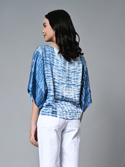 Women's Shibori Boxy Fit Modal Dark Blue Blouse - Image 6