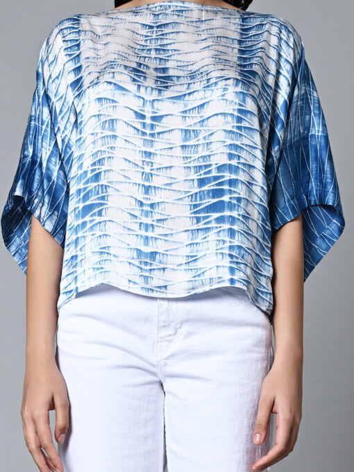 Women's Shibori Boxy Fit Modal Dark Blue Blouse - Image 7