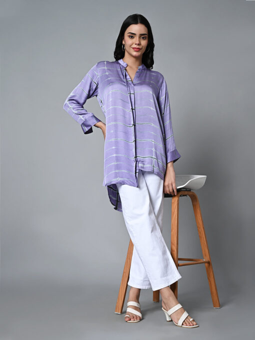 Women's Shibori Loose Fit Modal Lilac Blouse - Image 2