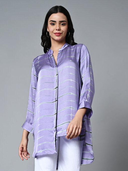 Women's Shibori Loose Fit Modal Lilac Blouse - Image 3