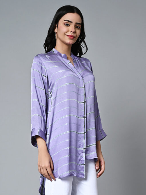 Women's Shibori Loose Fit Modal Lilac Blouse - Image 5