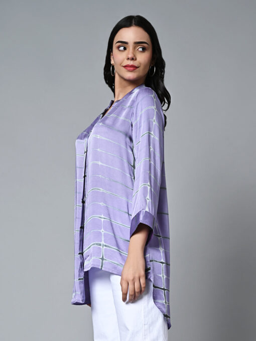 Women's Shibori Loose Fit Modal Lilac Blouse - Image 4