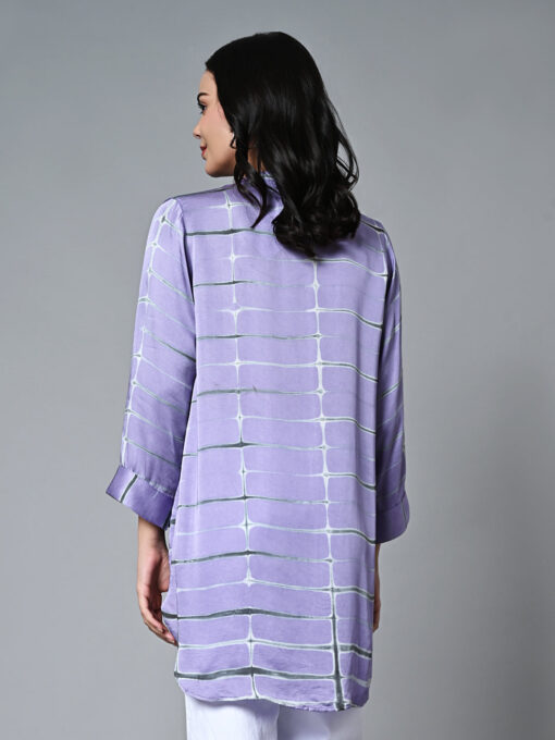 Women's Shibori Loose Fit Modal Lilac Blouse - Image 6