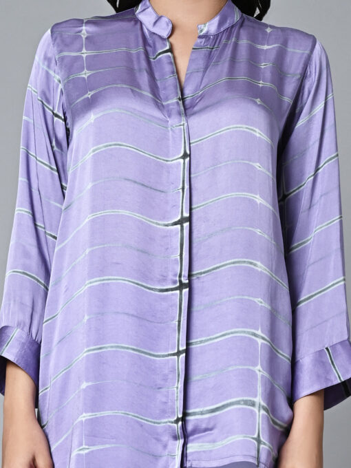 Women's Shibori Loose Fit Modal Lilac Blouse - Image 7