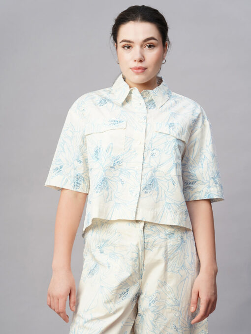 Women's Blue Cotton Regular Fit Blouse - Image 2