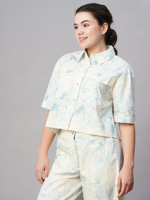 Women's Blue Cotton Regular Fit Blouse - Image 3