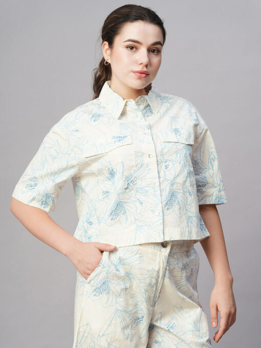 Women's Blue Cotton Regular Fit Blouse - Image 4