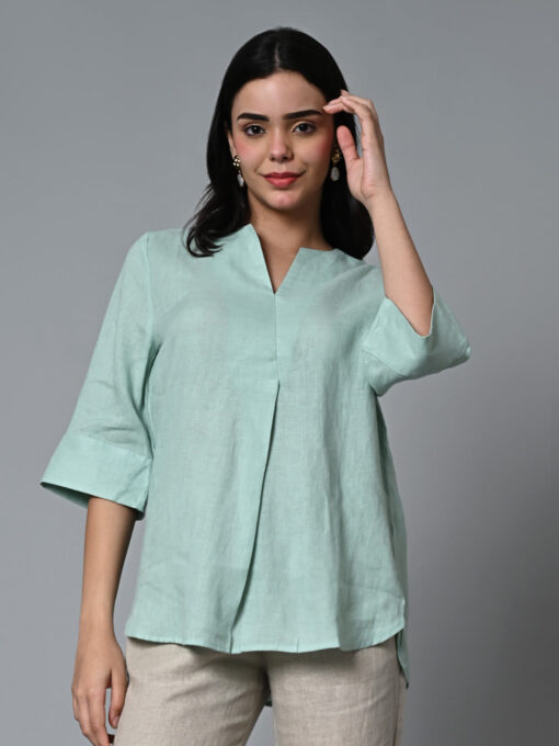 Women's Mint Linen Excel Regular Fit Blouse - Image 2