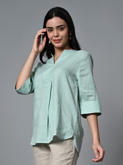 Women's Mint Linen Excel Regular Fit Blouse - Image 3