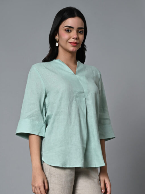 Women's Mint Linen Excel Regular Fit Blouse - Image 4