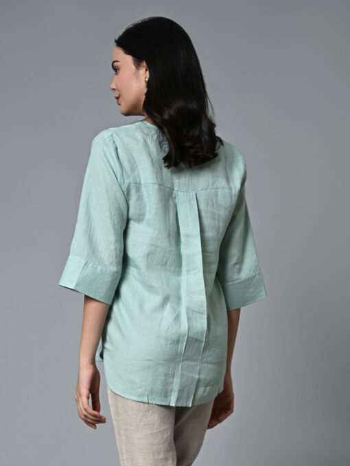 Women's Mint Linen Excel Regular Fit Blouse - Image 5