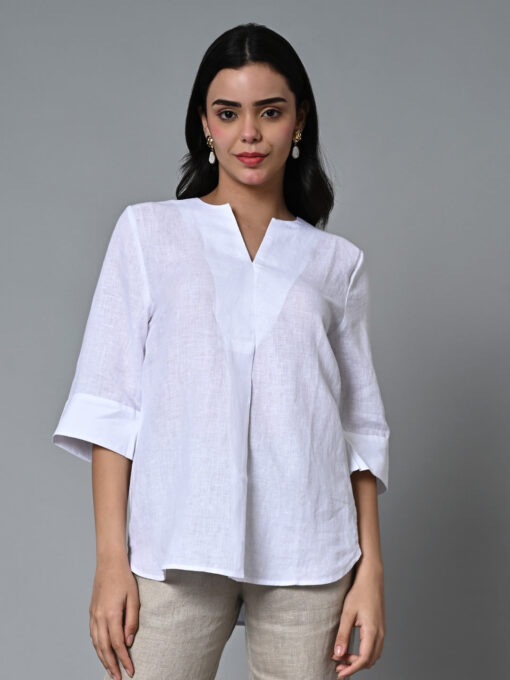 Women's White Linen Excel Regular Fit Blouse - Image 2