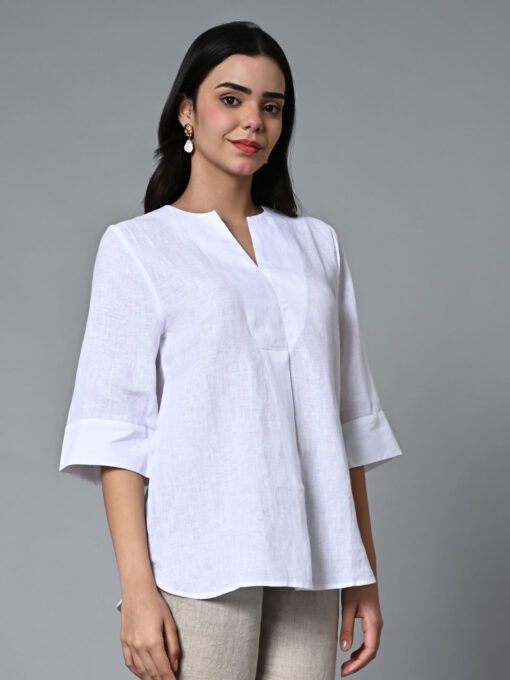 Women's White Linen Excel Regular Fit Blouse - Image 4